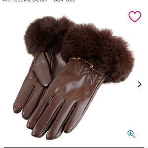 Vince Camuto Brown Faux Fur-Trimmed Gloves faux leather